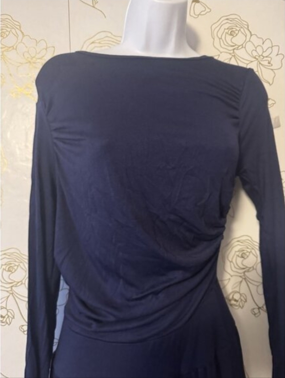 Halara Navy Long Sleeve Maxi Dress Ruched Waist Flowy Athleisure Size S NWT - Picture 5 of 11
